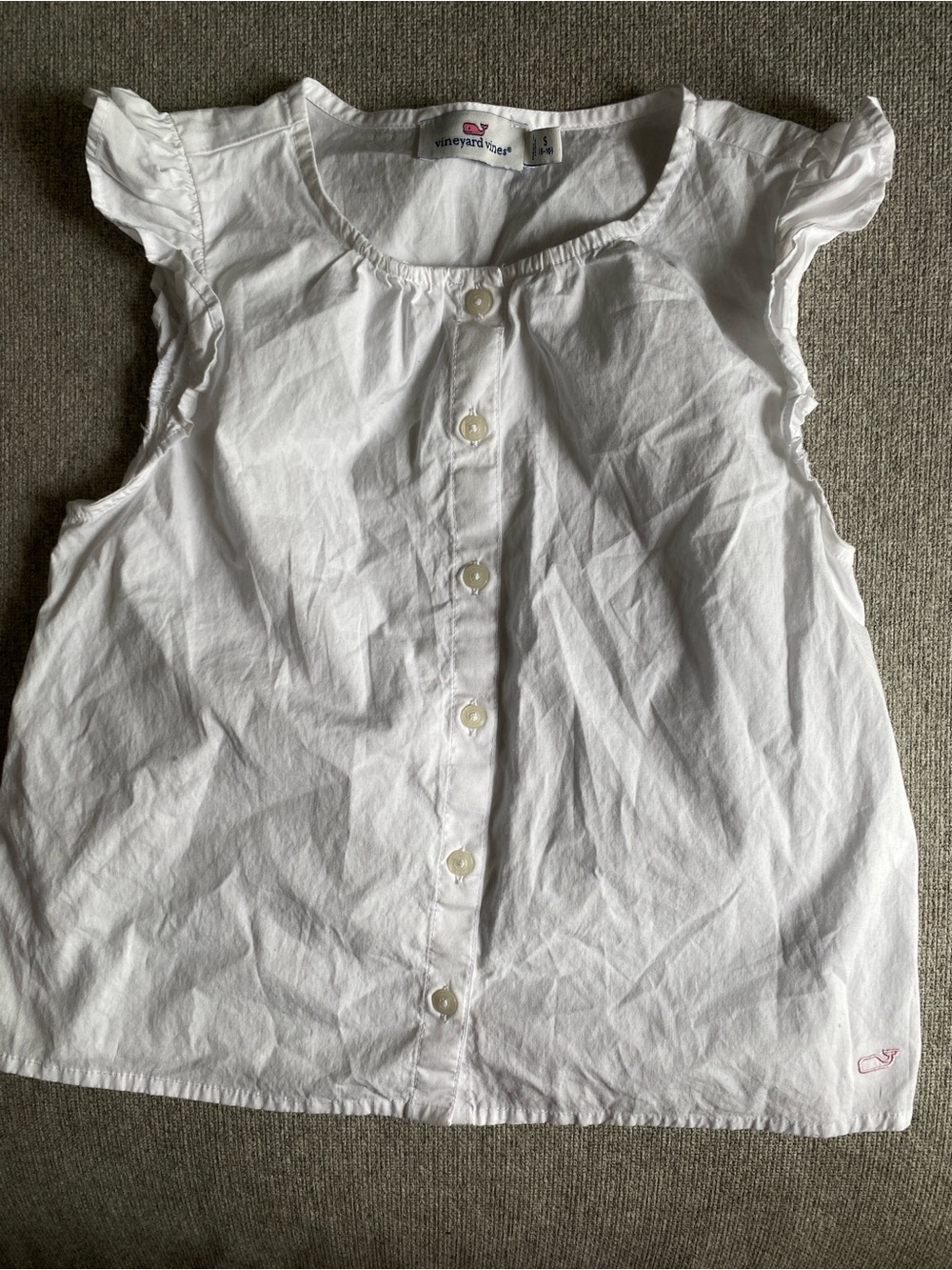 Vineyard Vines White Button-Front Ruffle Sleeve Girls Top
